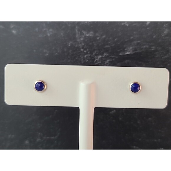 925 Sterling Silver Lapis Lazuli Stud Earrings Vintage - Picture 6 of 10